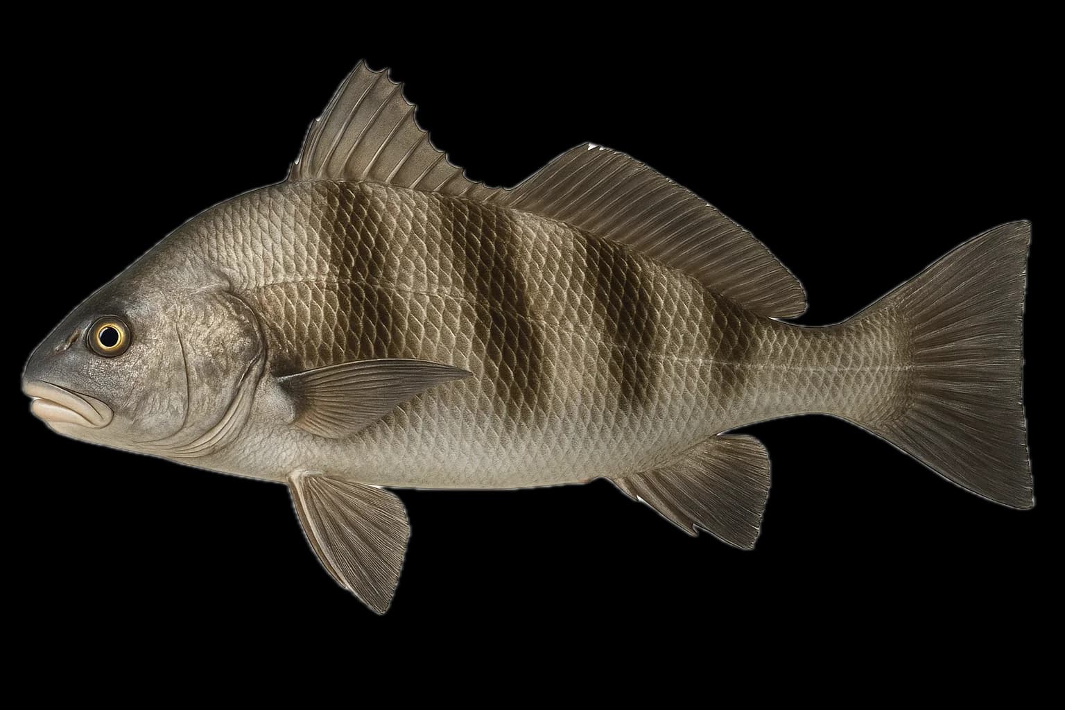Black Drum (Pogonias cromis) — sea-fishing target species photographed in marine habitat