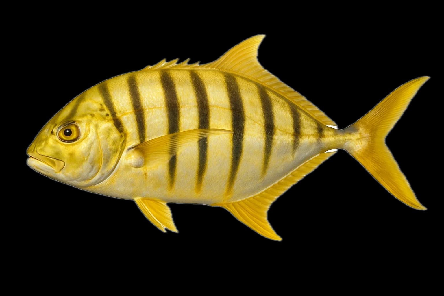 Golden Trevally (Gnathanodon speciosus) — sea-fishing target species photographed in marine habitat
