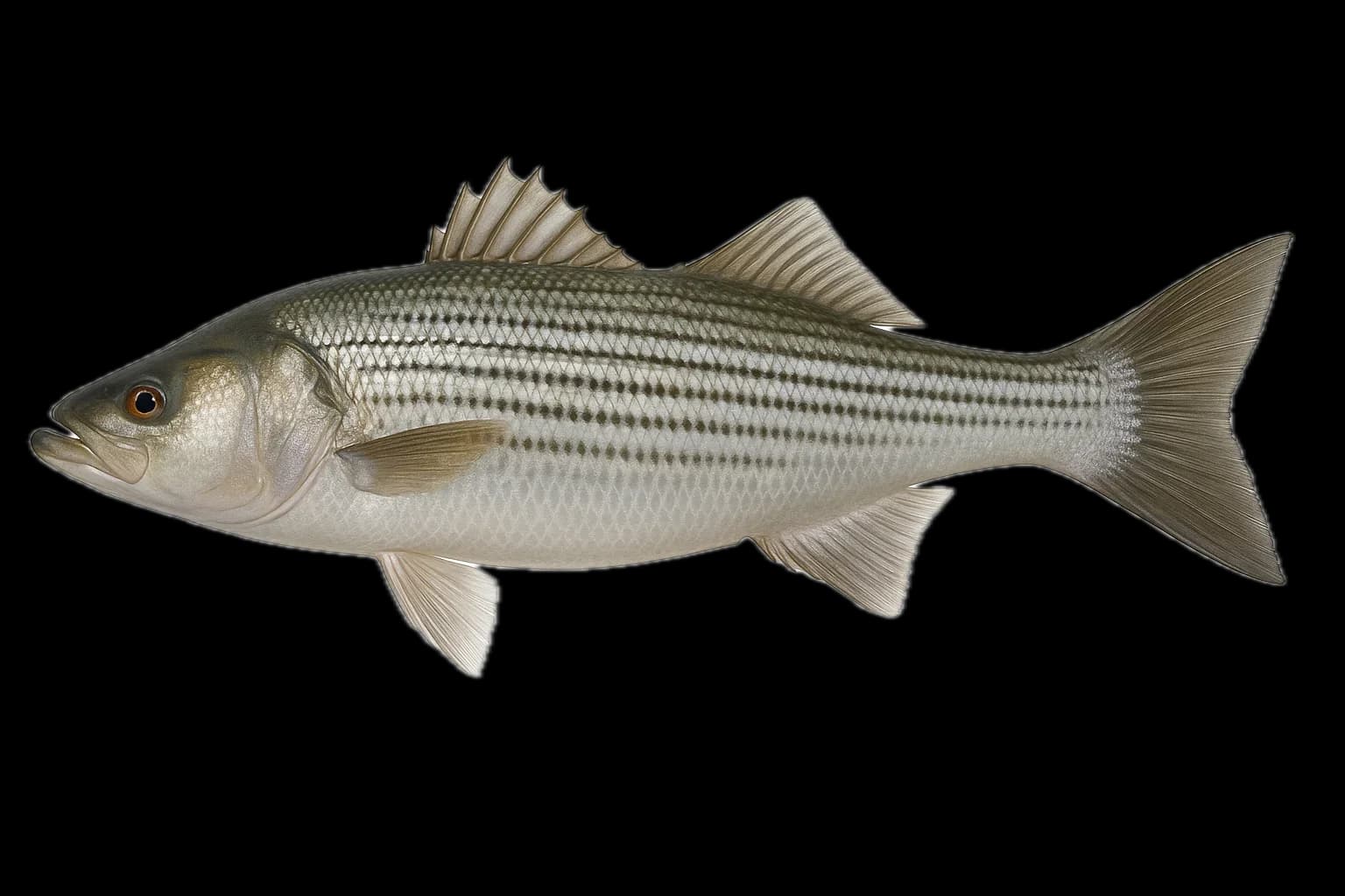 Striped Bass (Morone saxatilis) — sea-fishing target species photographed in marine habitat
