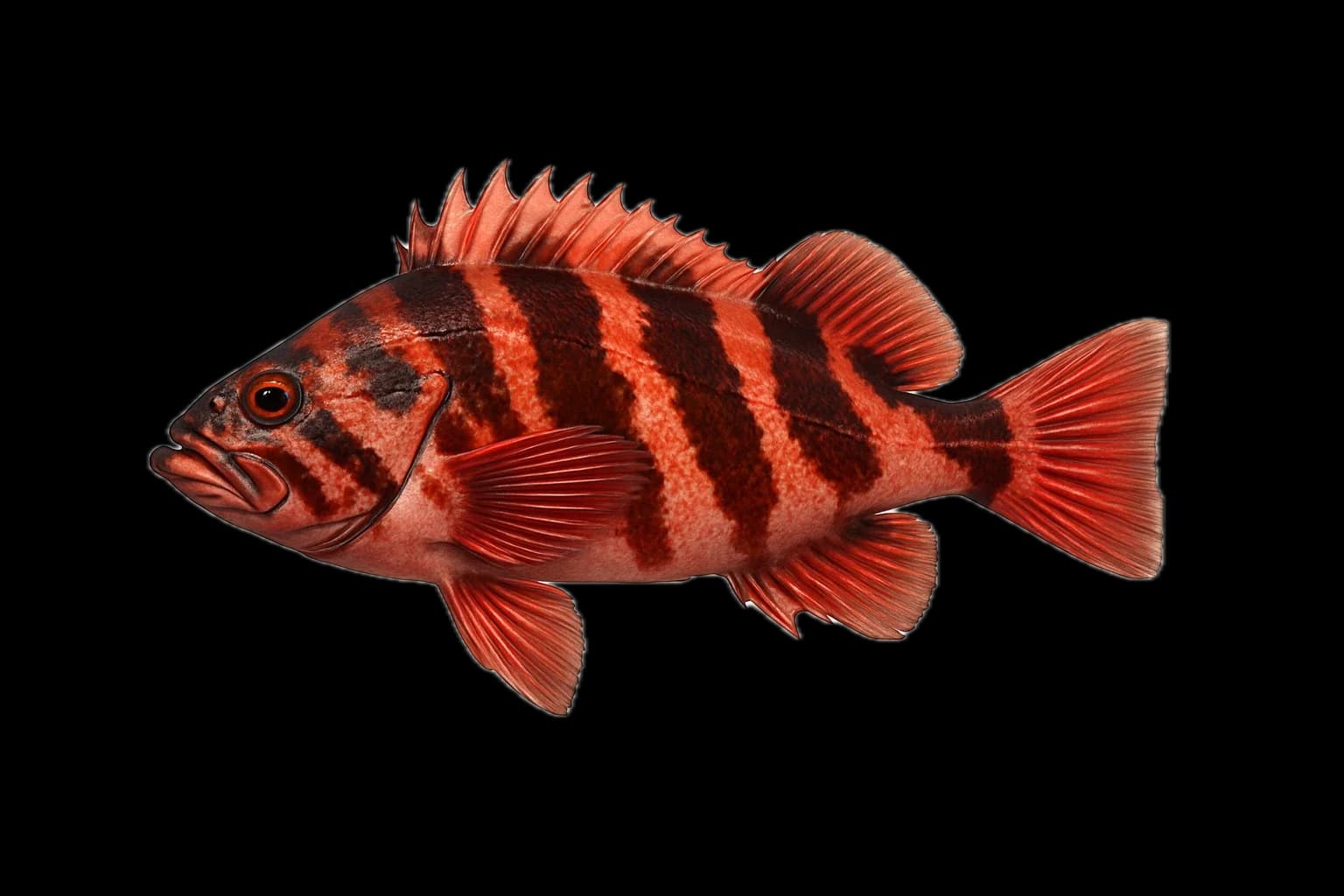Tiger Rockfish (Sebastes nigrocinctus) — sea-fishing target species photographed in marine habitat